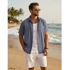 COOFANDY Men’s Cuban Guayabera Shirts Button Down Short Sleeve Linen Shirt(Light Grey)