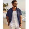 COOFANDY Men’s Cuban Guayabera Shirts Button Down Short Sleeve Linen Shirt(Navy Blue)