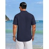 COOFANDY Men’s Cuban Guayabera Shirts Button Down Short Sleeve Linen Shirt(Navy Blue)