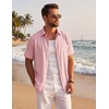 COOFANDY Men’s Cuban Guayabera Shirts Button Down Short Sleeve Linen Shirt(Pink)