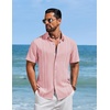 COOFANDY Men’s Cuban Guayabera Shirts Button Down Short Sleeve Linen Shirt(Pink)