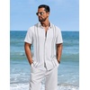 COOFANDY Men’s Cuban Guayabera Shirts Button Down Short Sleeve Linen Shirt(White)