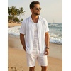 COOFANDY Men’s Cuban Guayabera Shirts Button Down Short Sleeve Linen Shirt(White)