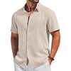 COOFANDY Men’s Cuban Guayabera Shirts Button Down Short Sleeve Linen Shirt(Beige)