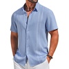 COOFANDY Men’s Cuban Guayabera Shirts Button Down Short Sleeve Linen Shirt(Blue)