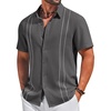 COOFANDY Men’s Cuban Guayabera Shirts Button Down Short Sleeve Linen Shirt(Dark Grey)