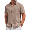 COOFANDY Men’s Cuban Guayabera Shirts Button Down Short Sleeve Linen Shirt(Khaki)