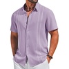 COOFANDY Men’s Cuban Guayabera Shirts Button Down Short Sleeve Linen Shirt(Lavender)