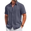 COOFANDY Men’s Cuban Guayabera Shirts Button Down Short Sleeve Linen Shirt(Light Grey)