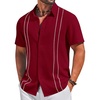 COOFANDY Men’s Cuban Guayabera Shirts Button Down Short Sleeve Linen Shirt(Red)