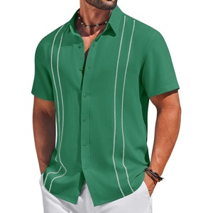 COOFANDY Men’s Cuban Guayabera Shirts Button Down Short Sleeve Linen Shirt(Dark Green)