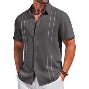 COOFANDY Men’s Cuban Guayabera Shirts Button Down Short Sleeve Linen Shirt(Dark Grey)