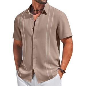 COOFANDY Men’s Cuban Guayabera Shirts Button Down Short Sleeve Linen Shirt(Khaki)