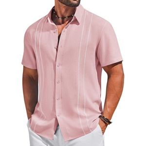 COOFANDY Men’s Cuban Guayabera Shirts Button Down Short Sleeve Linen Shirt(Pink)