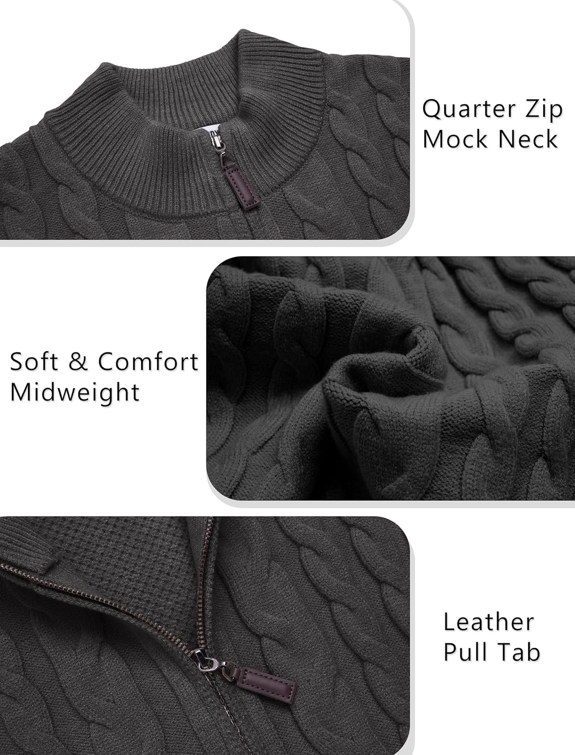 image:imageCOOFANDY Mens Quarter Zip Pullover Cable Knit Dress SweaterDark Grey