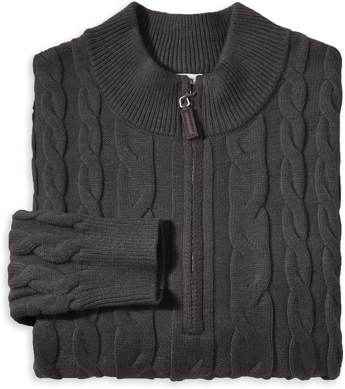 image:imageCOOFANDY Mens Quarter Zip Pullover Cable Knit Dress SweaterDark Grey