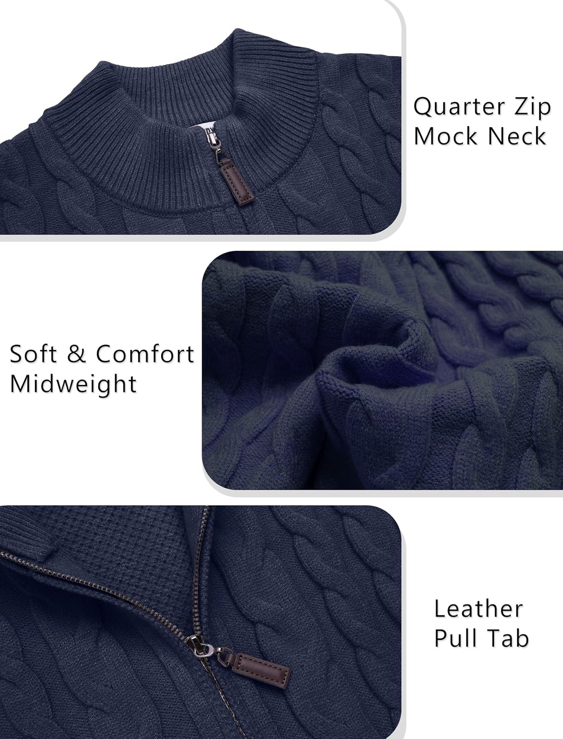image:imageCOOFANDY Mens Quarter Zip Pullover Cable Knit Dress SweaterDark Navy