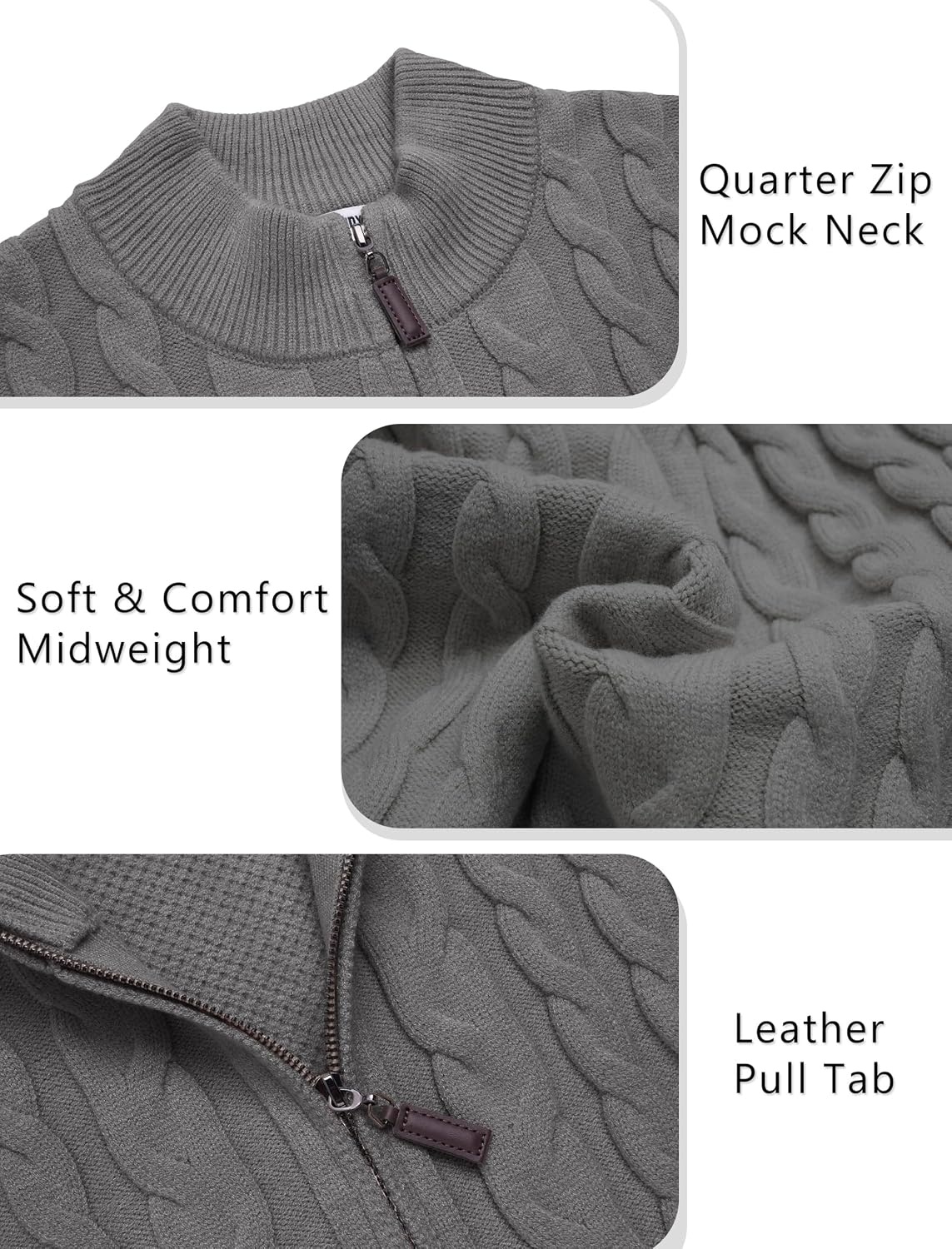image:imageCOOFANDY Mens Quarter Zip Pullover Cable Knit Dress SweaterGrey