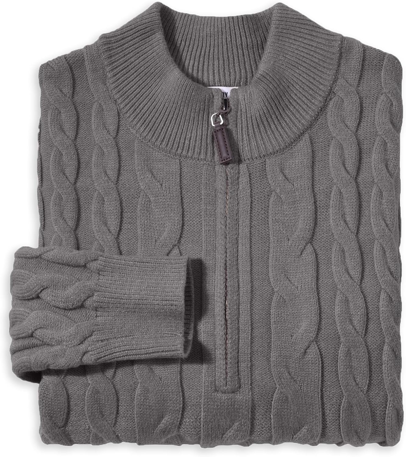 image:imageCOOFANDY Mens Quarter Zip Pullover Cable Knit Dress SweaterGrey