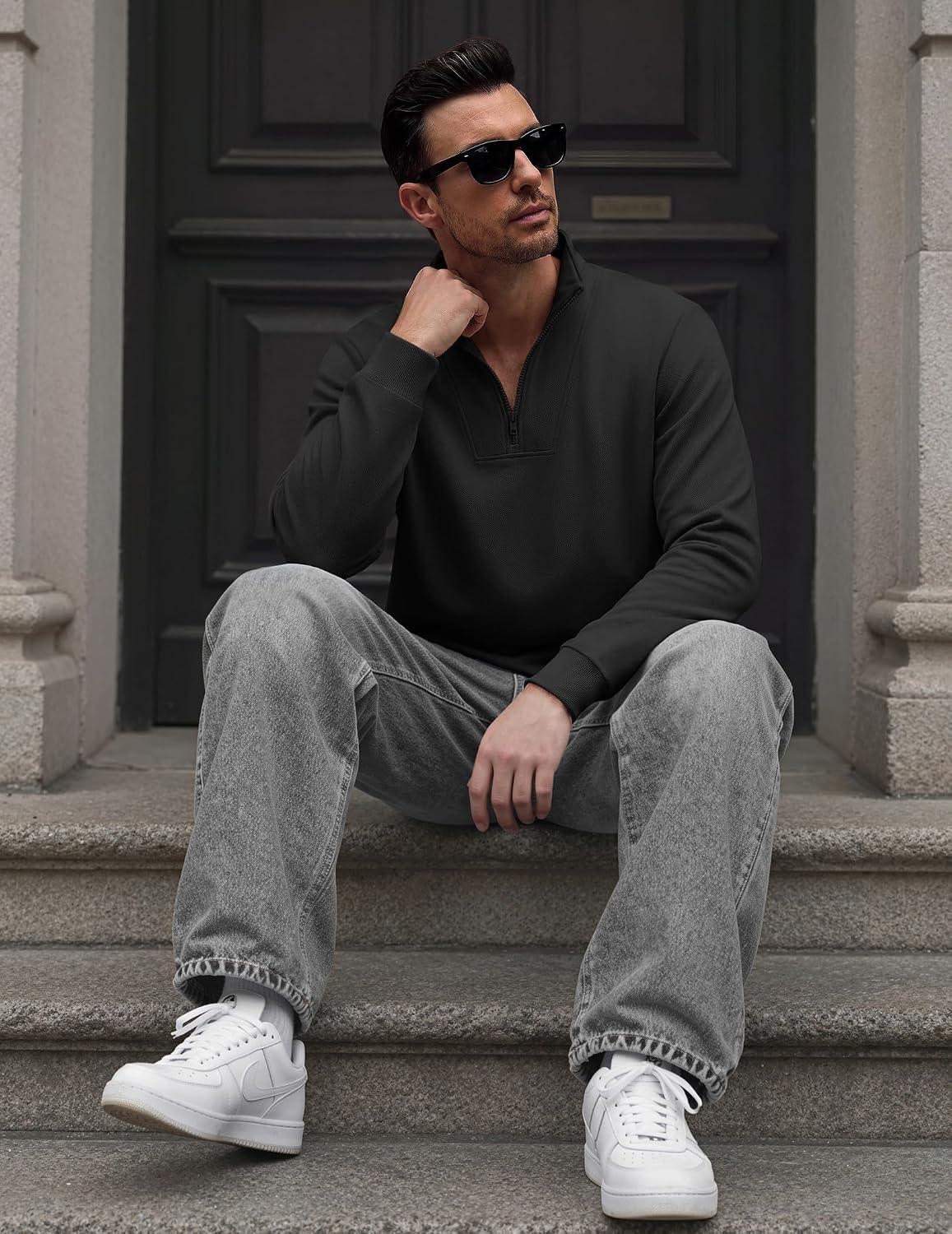 image:imageCOOFANDY Mens Quarter Zip Pullover Mock Neck Casual Fleece SweatshirtBlack