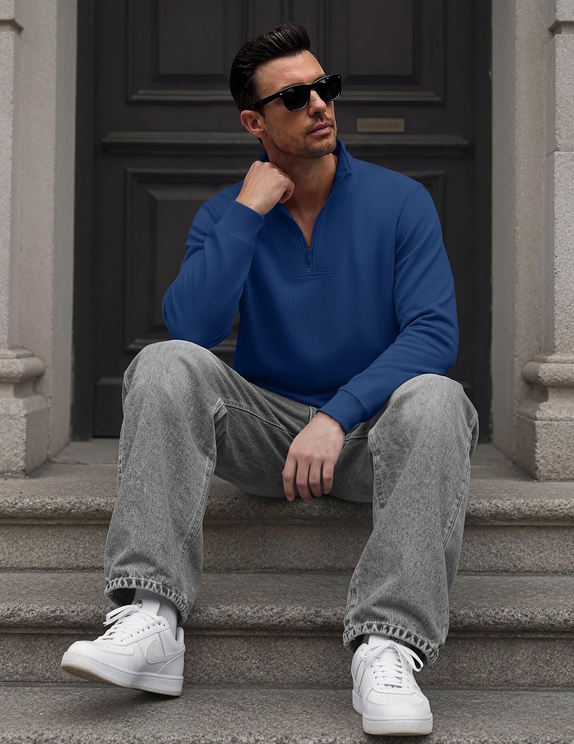 image:imageCOOFANDY Mens Quarter Zip Pullover Mock Neck Casual Fleece SweatshirtSky Blue