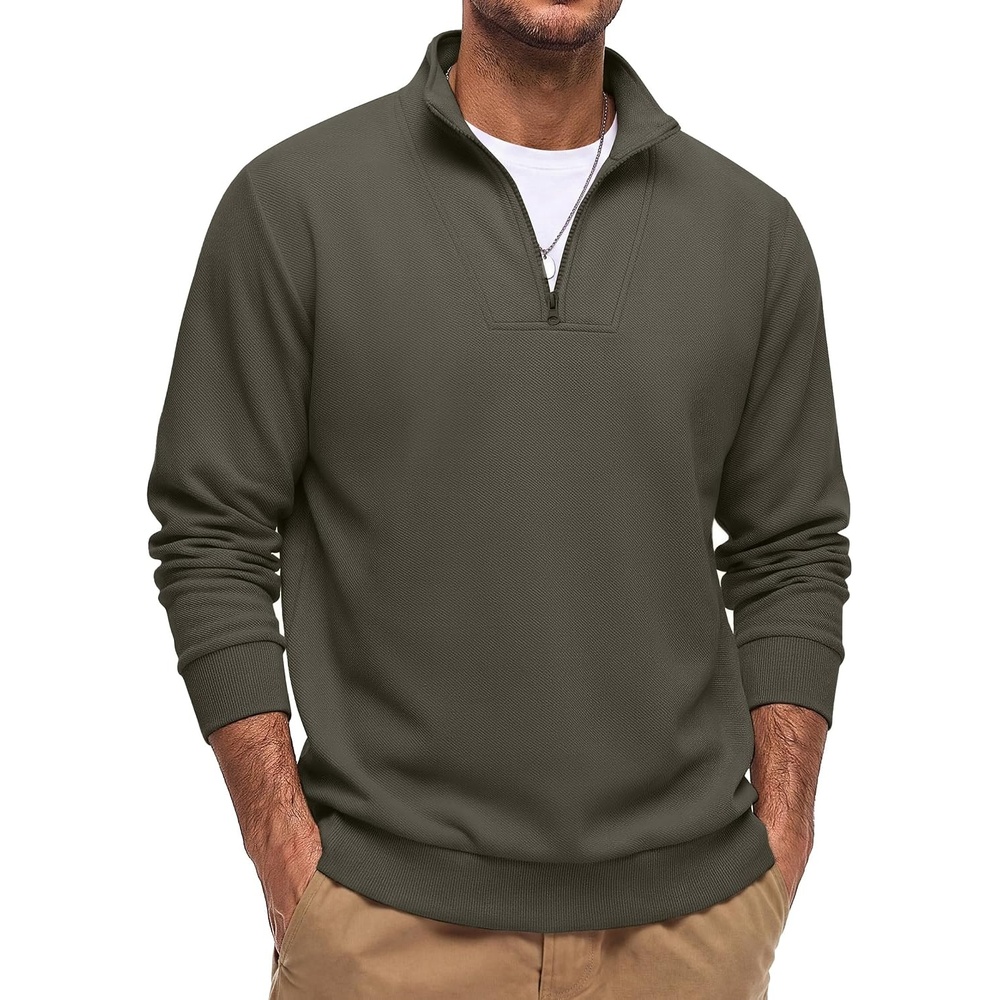 image:imageCOOFANDY Mens Quarter Zip Pullover Mock Neck Casual Fleece SweatshirtOlive Green