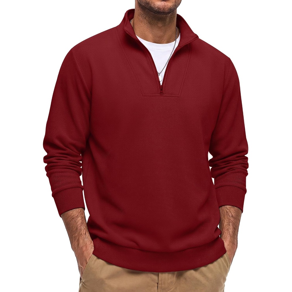 image:imageCOOFANDY Mens Quarter Zip Pullover Mock Neck Casual Fleece SweatshirtWine Red