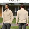 COOFANDY Men’s Quarter Zip Pullover Cable Knit Dress Sweater(Apricot)