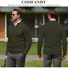 COOFANDY Men’s Quarter Zip Pullover Cable Knit Dress Sweater(Army Green)