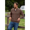 COOFANDY Men’s Quarter Zip Pullover Cable Knit Dress Sweater(Ash Brown)