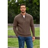 COOFANDY Men’s Quarter Zip Pullover Cable Knit Dress Sweater(Ash Brown)