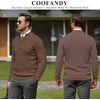 COOFANDY Men’s Quarter Zip Pullover Cable Knit Dress Sweater(Ash Brown)