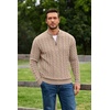 COOFANDY Men’s Quarter Zip Pullover Cable Knit Dress Sweater(Beige)