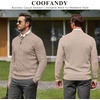 COOFANDY Men’s Quarter Zip Pullover Cable Knit Dress Sweater(Beige)