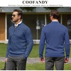 COOFANDY Men’s Quarter Zip Pullover Cable Knit Dress Sweater(Blue)
