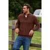 COOFANDY Men’s Quarter Zip Pullover Cable Knit Dress Sweater(Brown)