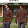 COOFANDY Men’s Quarter Zip Pullover Cable Knit Dress Sweater(Brown)