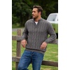COOFANDY Men’s Quarter Zip Pullover Cable Knit Dress Sweater(Grey)