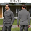 COOFANDY Men’s Quarter Zip Pullover Cable Knit Dress Sweater(Grey)