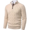 COOFANDY Men’s Quarter Zip Pullover Cable Knit Dress Sweater(Apricot)