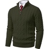 COOFANDY Men’s Quarter Zip Pullover Cable Knit Dress Sweater(Army Green)