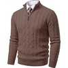 COOFANDY Men’s Quarter Zip Pullover Cable Knit Dress Sweater(Ash Brown)