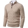 COOFANDY Men’s Quarter Zip Pullover Cable Knit Dress Sweater(Beige)