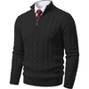 COOFANDY Men’s Quarter Zip Pullover Cable Knit Dress Sweater(Black)