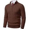 COOFANDY Men’s Quarter Zip Pullover Cable Knit Dress Sweater(Brown)