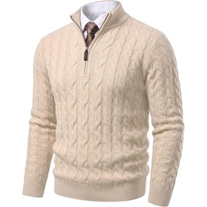 COOFANDY Men’s Quarter Zip Pullover Cable Knit Dress Sweater(Apricot)