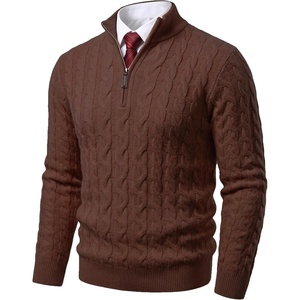 COOFANDY Men’s Quarter Zip Pullover Cable Knit Dress Sweater(Brown)