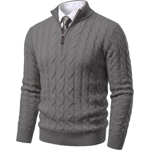 COOFANDY Men’s Quarter Zip Pullover Cable Knit Dress Sweater(Grey)