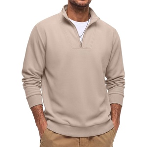COOFANDY Mens Quarter Zip Pullover Mock Neck Casual Fleece Sweatshirt(Light Khaki)