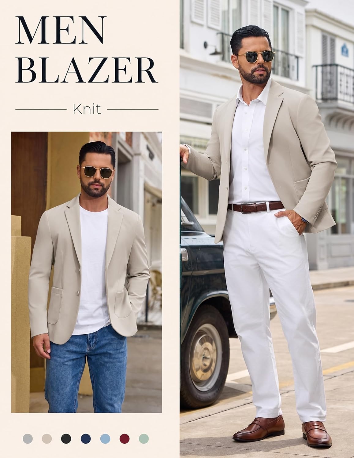 image:imageCOOFANDY Mens Casual Blazer Knit Sport Coat Regular Fit Suit JacketKhaki